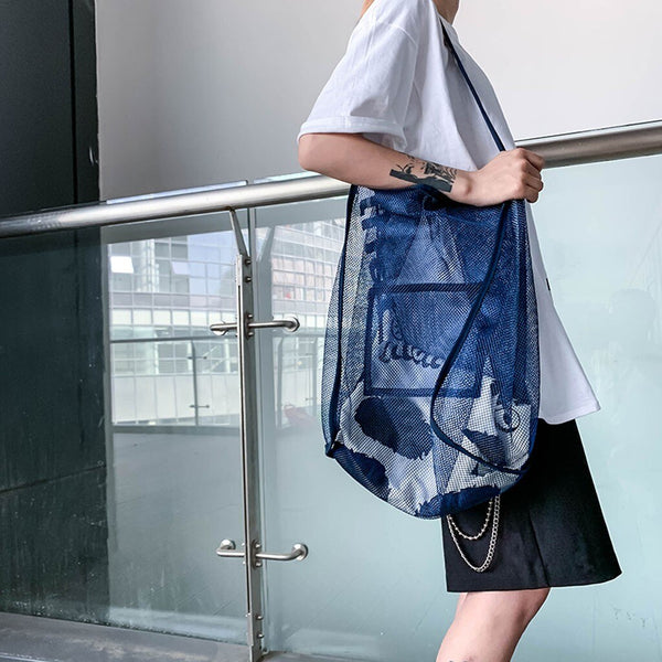 Women Mesh Shoulder Bag Extra Large Capacity Handbag Solid Beach Bags Female Big Tote Ladies Simple Shopping Bag | Vimost Shop.