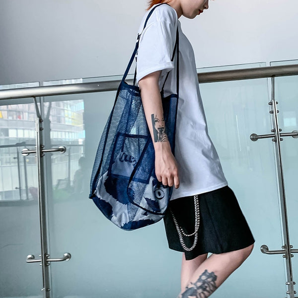 Women Mesh Shoulder Bag Extra Large Capacity Handbag Solid Beach Bags Female Big Tote Ladies Simple Shopping Bag | Vimost Shop.