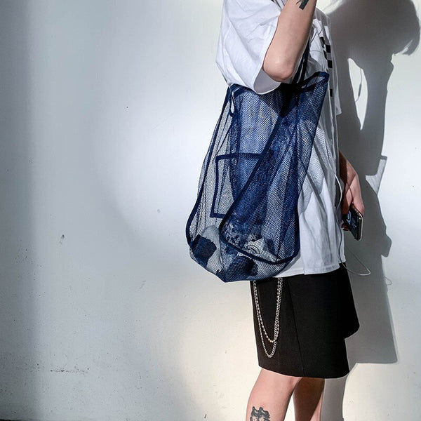 Women Mesh Shoulder Bag Extra Large Capacity Handbag Solid Beach Bags Female Big Tote Ladies Simple Shopping Bag | Vimost Shop.