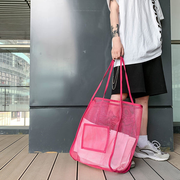 Women Mesh Shoulder Bag Extra Large Capacity Handbag Solid Beach Bags Female Big Tote Ladies Simple Shopping Bag | Vimost Shop.