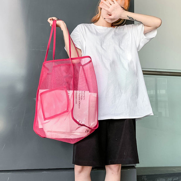 Women Mesh Shoulder Bag Extra Large Capacity Handbag Solid Beach Bags Female Big Tote Ladies Simple Shopping Bag | Vimost Shop.