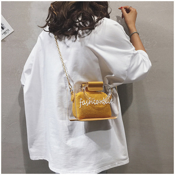 Transparent Jelly Bag Women's Shoulder Crossover Bag/Handbag Mother-in-law Bags Summer Straw Casual Fairy Bag Beach Handbag | Vimost Shop.
