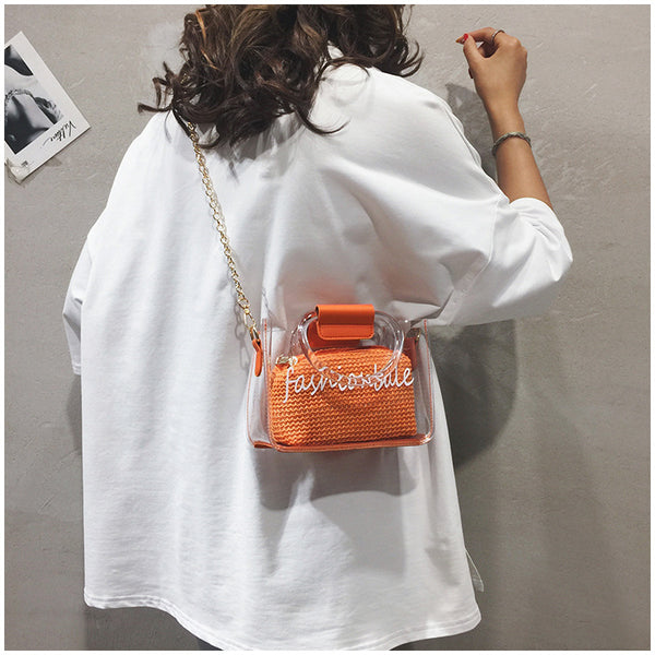 Transparent Jelly Bag Women's Shoulder Crossover Bag/Handbag Mother-in-law Bags Summer Straw Casual Fairy Bag Beach Handbag | Vimost Shop.