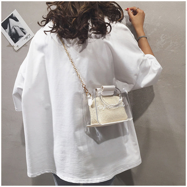 Transparent Jelly Bag Women's Shoulder Crossover Bag/Handbag Mother-in-law Bags Summer Straw Casual Fairy Bag Beach Handbag | Vimost Shop.