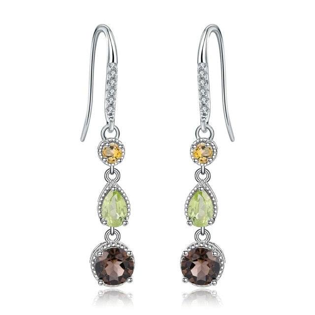 925 Sterling Silver Earrings Fine Jewelry Natural Citrine Peridot Smoky Quartz Drop Earrings For Women Wedding | Vimost Shop.