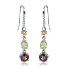 925 Sterling Silver Earrings Fine Jewelry Natural Citrine Peridot Smoky Quartz Drop Earrings For Women Wedding
