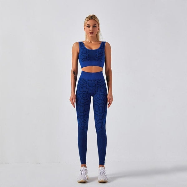 Seamless Snakeskin Print Yoga Set Gym Clothing Fashion Tank Crop Top Leggings Suit Push Up Workout Training Running Tracksuit | Vimost Shop.