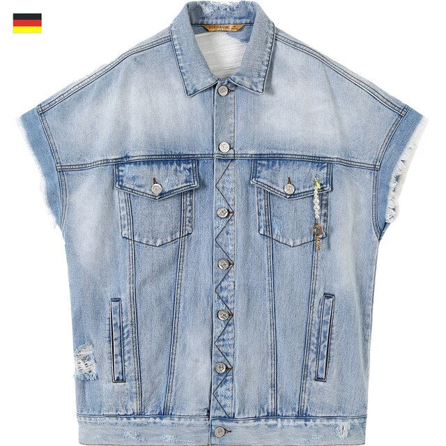 Harajuku Blue Graphic Print Casual Woman Denim Jackets Sleeveless Femme Daily Outerwear | Vimost Shop.