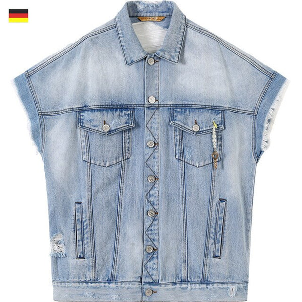 Harajuku Blue Graphic Print Casual Woman Denim Jackets Sleeveless Femme Daily Outerwear | Vimost Shop.