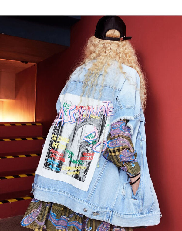 Harajuku Blue Graphic Print Casual Woman Denim Jackets Sleeveless Femme Daily Outerwear | Vimost Shop.