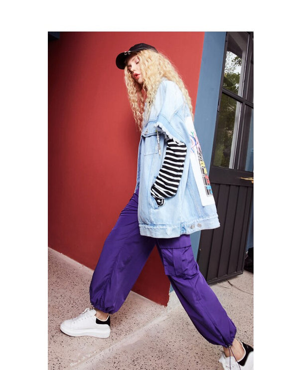 Harajuku Blue Graphic Print Casual Woman Denim Jackets Sleeveless Femme Daily Outerwear | Vimost Shop.