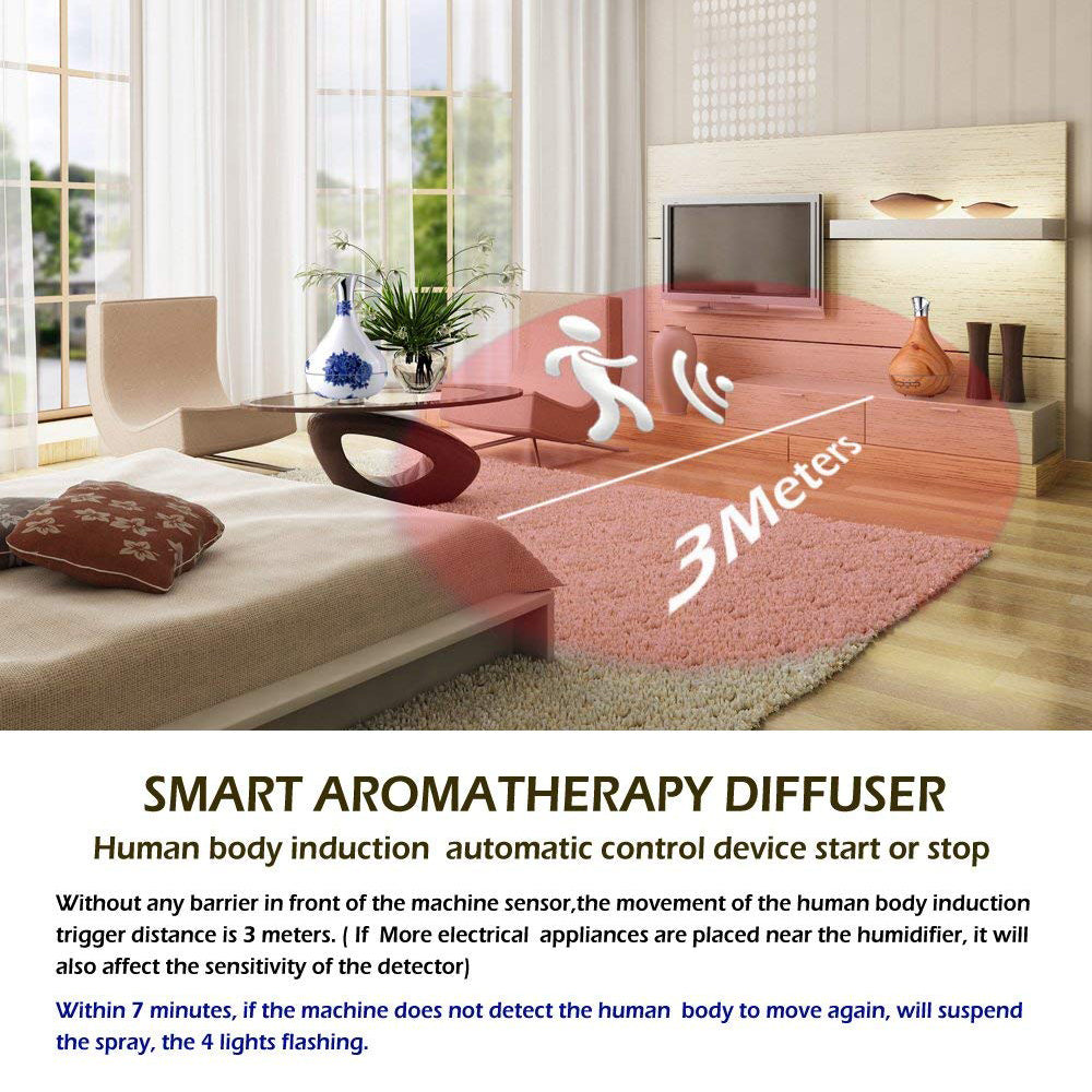 Smart Essential Oil Diffuser 300ml Cool Mist Humidifier Body Induction Auto Control,Time Setting Valentines (Blue White Grain) | Vimost Shop.