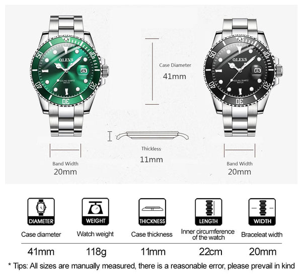 Mens Watches Top Brand Luxury Fashion Waterproof Luminous Hand Green Dial Quartz Sports Wristwatch Gifts for Men | Vimost Shop.