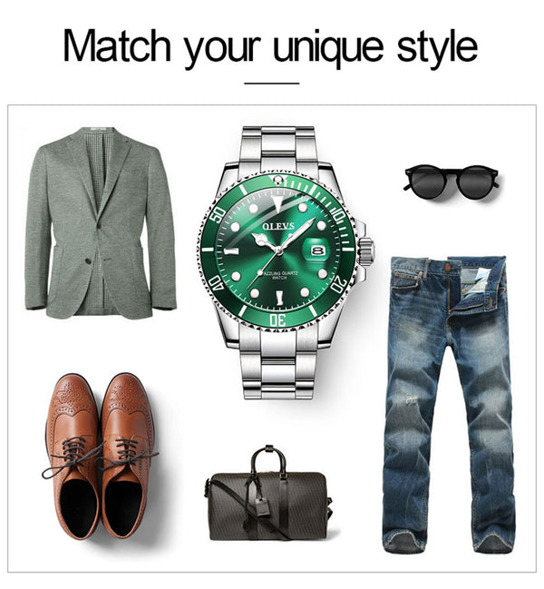 Mens Watches Top Brand Luxury Fashion Waterproof Luminous Hand Green Dial Quartz Sports Wristwatch Gifts for Men | Vimost Shop.