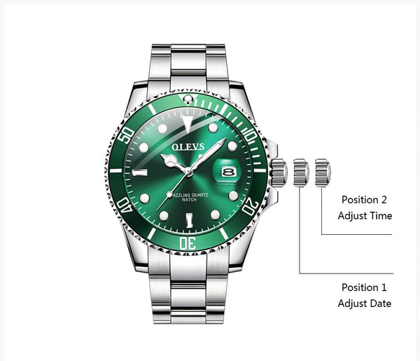 Mens Watches Top Brand Luxury Fashion Waterproof Luminous Hand Green Dial Quartz Sports Wristwatch Gifts for Men | Vimost Shop.