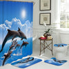 Ocean Design Dolphin 4 In 1 Waterproof Fabric Bathroom 3D Shower Curtain Set with Non Slip Toilet Cover Rugs Mat Home Decoration | Vimost Shop.