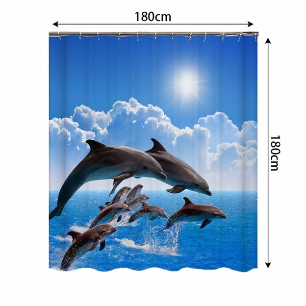 Ocean Design Dolphin 4 In 1 Waterproof Fabric Bathroom 3D Shower Curtain Set with Non Slip Toilet Cover Rugs Mat Home Decoration | Vimost Shop.