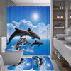 Ocean Design Dolphin 4 In 1 Waterproof Fabric Bathroom 3D Shower Curtain Set with Non Slip Toilet Cover Rugs Mat Home Decoration | Vimost Shop.