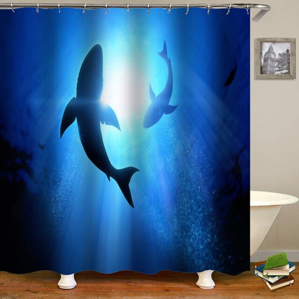 Ocean Design Dolphin 4 In 1 Waterproof Fabric Bathroom 3D Shower Curtain Set with Non Slip Toilet Cover Rugs Mat Home Decoration | Vimost Shop.