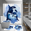 Ocean Design Dolphin 4 In 1 Waterproof Fabric Bathroom 3D Shower Curtain Set with Non Slip Toilet Cover Rugs Mat Home Decoration | Vimost Shop.