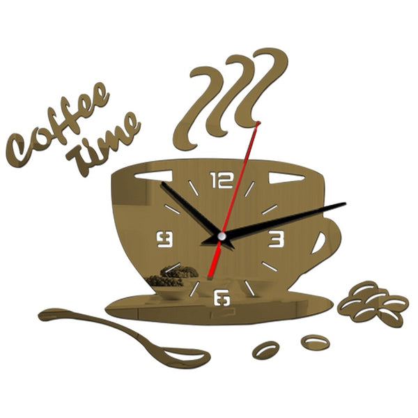 3D Coffee Cup Shape Time Clock DIY Mirror Acrylic Wall Clock Modern Kitchen Digital Wall Stickers Home Decor | Vimost Shop.