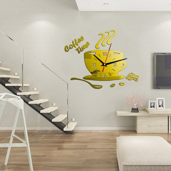 3D Coffee Cup Shape Time Clock DIY Mirror Acrylic Wall Clock Modern Kitchen Digital Wall Stickers Home Decor | Vimost Shop.
