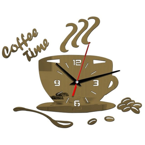 3D Coffee Cup Shape Time Clock DIY Mirror Acrylic Wall Clock Modern Kitchen Digital Wall Stickers Home Decor | Vimost Shop.