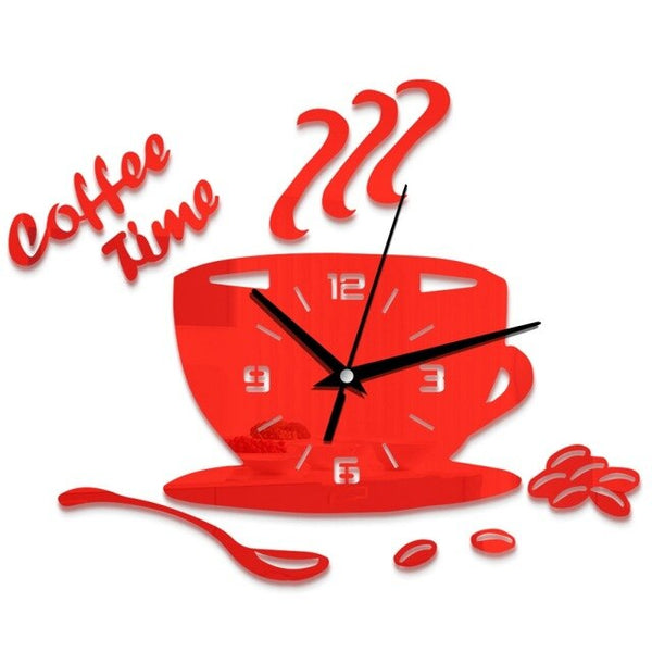 3D Coffee Cup Shape Time Clock DIY Mirror Acrylic Wall Clock Modern Kitchen Digital Wall Stickers Home Decor | Vimost Shop.