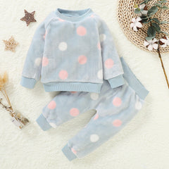 Baby Girl Clothes Pajamas Set Flannel Fleece Infant Toddler O Neck Pajamas Warm Kids Sleepwear Home Suit Winter Spring Fall D30