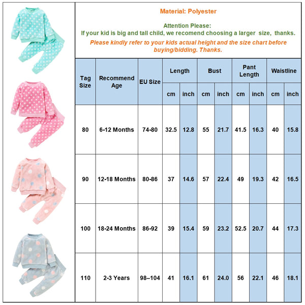 Baby Girl Clothes Pajamas Set Flannel Fleece Infant Toddler O Neck Pajamas Warm Kids Sleepwear Home Suit Winter Spring Fall D30 | Vimost Shop.