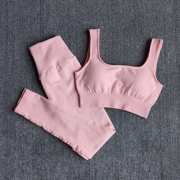 Women's Sportswear Yoga Set Workout Clothes Athletic Wear Sports Gym Legging Seamless Fitness Bra Crop Top Long Sleeve Yoga Suit