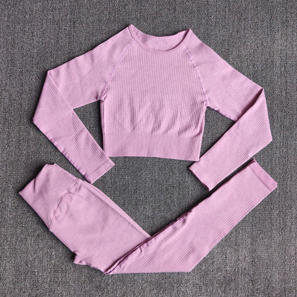 Women's Sportswear Yoga Set Workout Clothes Athletic Wear Sports Gym Legging Seamless Fitness Bra Crop Top Long Sleeve Yoga Suit