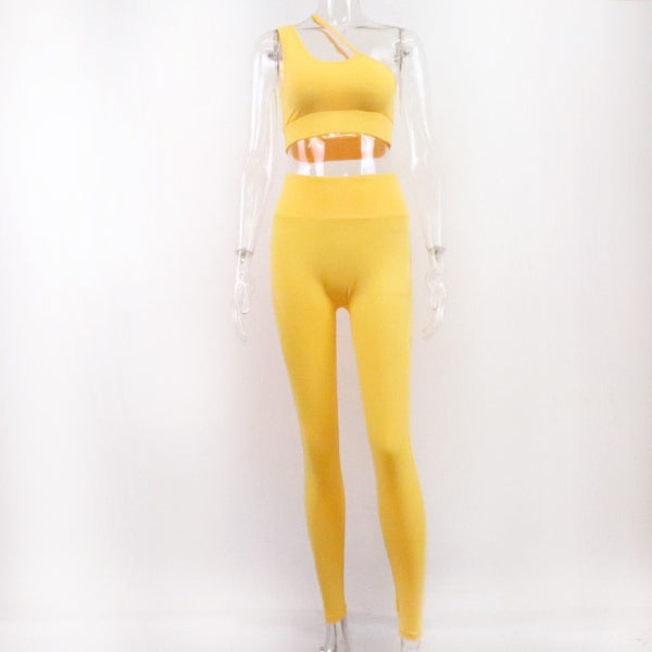 Seamless Sports Yoga Set Fitness Tracksuit Shoulder Crop Top And Leggings Pants Gym Running Dance Training Workout Suit | Vimost Shop.