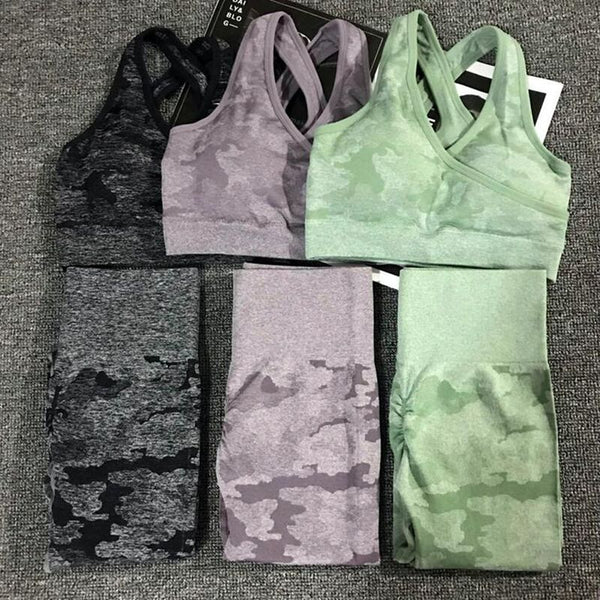 Seamless Camo Print Yoga Set Fitness Gym Sports Bra Crop Top Leggings Suit High Waist Workout Set Jogging Clothing For Women | Vimost Shop.