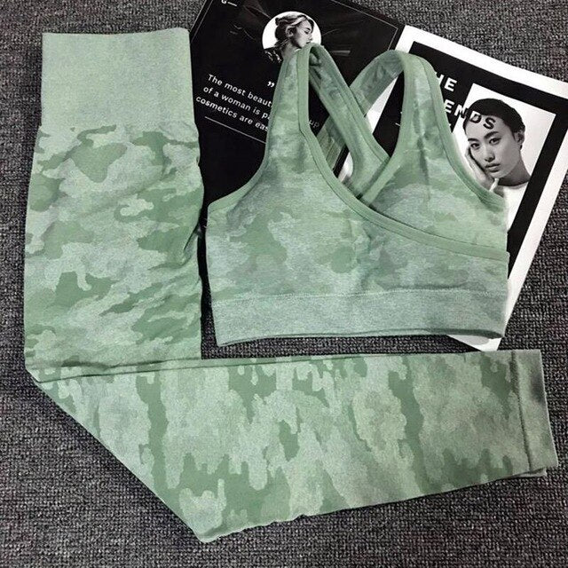 Seamless Camo Print Yoga Set Fitness Gym Sports Bra Crop Top Leggings Suit High Waist Workout Set Jogging Clothing For Women | Vimost Shop.