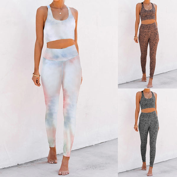 Seamless Leopard Print Yoga Set Gym Clothing Tank Crop Top Leggings Suit Push Up Workout Training Running Jogging Tracksuit | Vimost Shop.