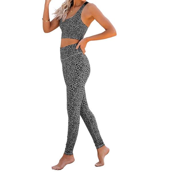 Seamless Leopard Print Yoga Set Gym Clothing Tank Crop Top Leggings Suit Push Up Workout Training Running Jogging Tracksuit | Vimost Shop.