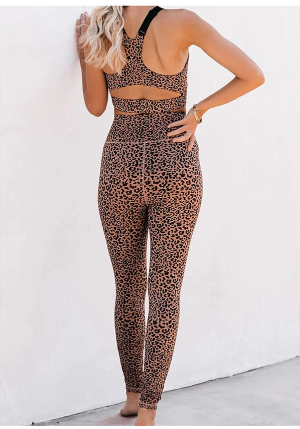Seamless Leopard Print Yoga Set Gym Clothing Tank Crop Top Leggings Suit Push Up Workout Training Running Jogging Tracksuit | Vimost Shop.