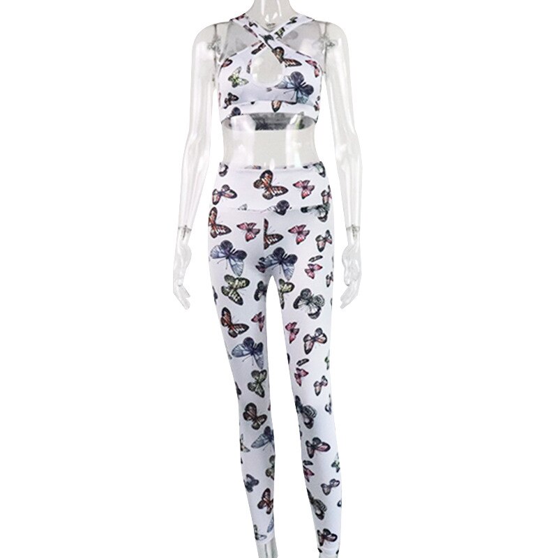Seamless Butterfly Print Yoga Gym Set Fashion Fitness Twist Crop Top Leggings Suit Push Up Workout Training Running New Clothing | Vimost Shop.