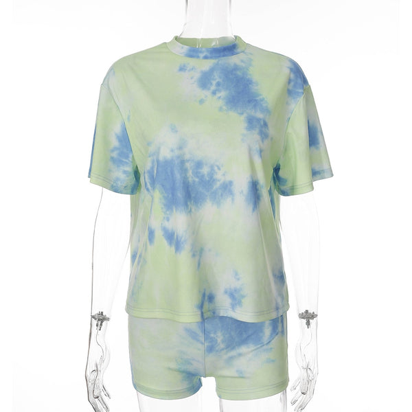 Tie Dye Print Casual Gym Sports Two Piece Set Fashion Workout Fitness Running Tracksuit Women Short Sleeve T Shirt Shorts Suit | Vimost Shop.