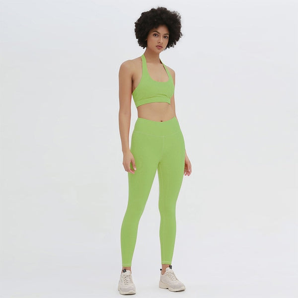 Seamless Yoga Set Women Gym Clothing Halter Tank Crop Top Leggings Tracksuit Push Up Work Out Gym Sportswear Hip Lifting Outfits | Vimost Shop.