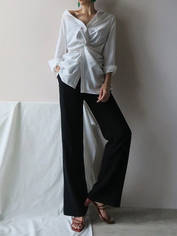 New Cross Design Irregular Loose V-neck Shirt Female Fashion Temperament Top With Clavicle Streetwear | Vimost Shop.