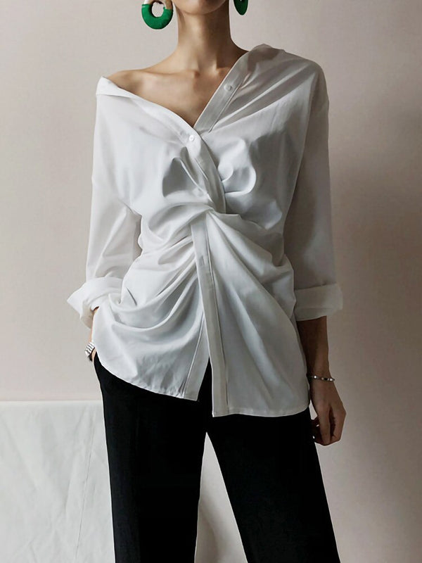 New Cross Design Irregular Loose V-neck Shirt Female Fashion Temperament Top With Clavicle Streetwear | Vimost Shop.