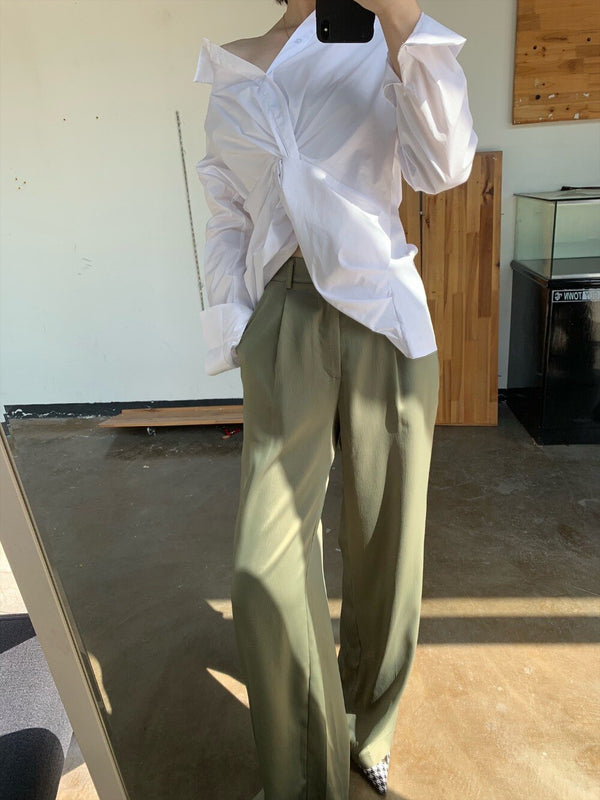 New Cross Design Irregular Loose V-neck Shirt Female Fashion Temperament Top With Clavicle Streetwear | Vimost Shop.