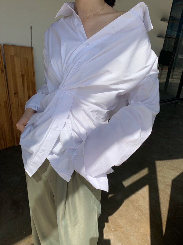 New Cross Design Irregular Loose V-neck Shirt Female Fashion Temperament Top With Clavicle Streetwear | Vimost Shop.