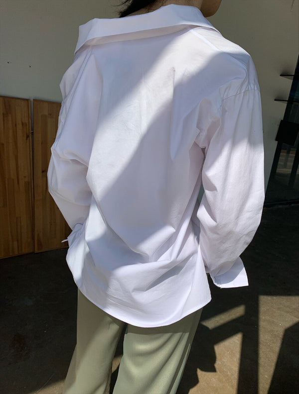 New Cross Design Irregular Loose V-neck Shirt Female Fashion Temperament Top With Clavicle Streetwear | Vimost Shop.