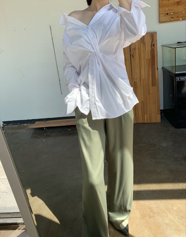 New Cross Design Irregular Loose V-neck Shirt Female Fashion Temperament Top With Clavicle Streetwear | Vimost Shop.