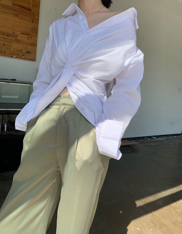 New Cross Design Irregular Loose V-neck Shirt Female Fashion Temperament Top With Clavicle Streetwear | Vimost Shop.