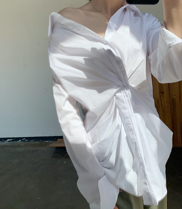 New Cross Design Irregular Loose V-neck Shirt Female Fashion Temperament Top With Clavicle Streetwear | Vimost Shop.