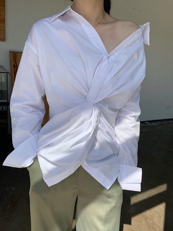 New Cross Design Irregular Loose V-neck Shirt Female Fashion Temperament Top With Clavicle Streetwear | Vimost Shop.